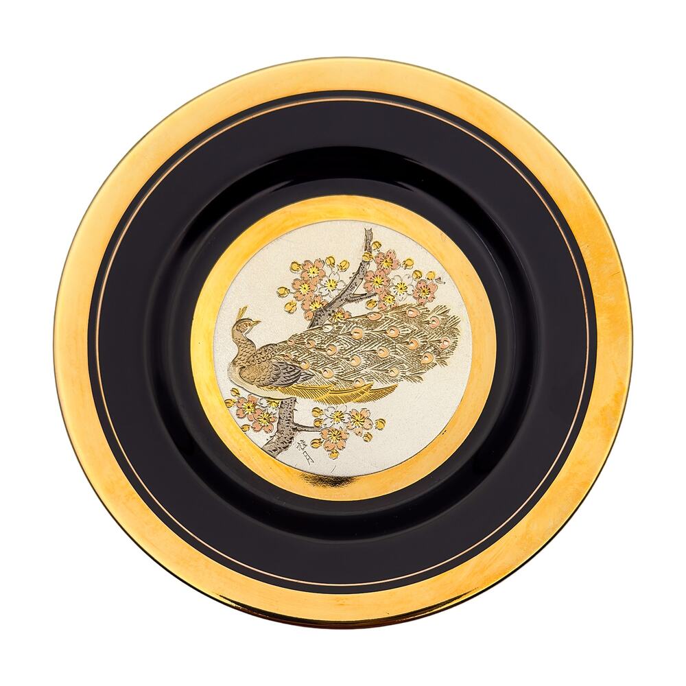 Vintage Art of Chokin Japan 6.5" Peacock Silver/Gold/Black Decorative Plate